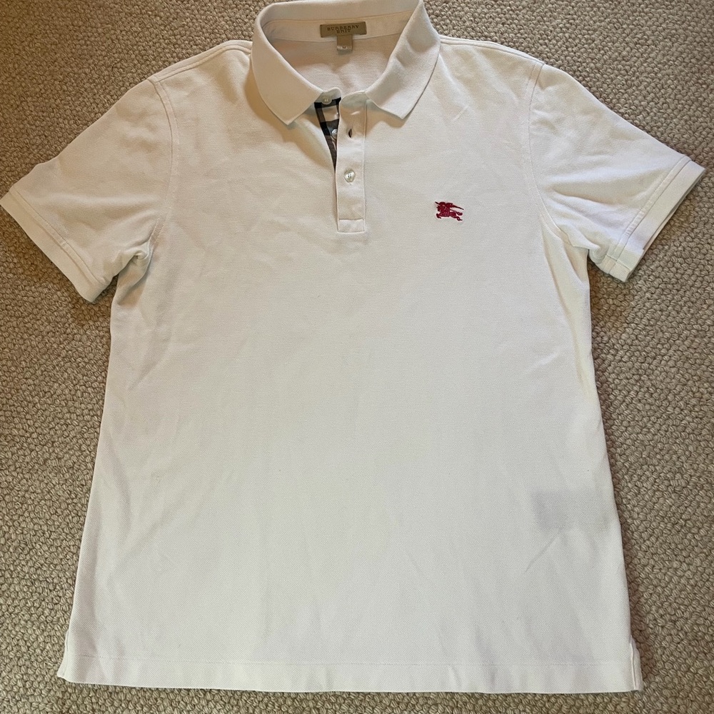Burberry White Polo Shirt with Red Emblem